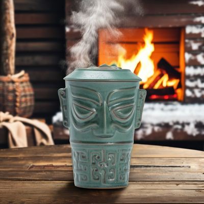 Doni d'affari Tazza di ceramica di grande capacità con coperchio e cucchiaio da Sanxingdui Cultural