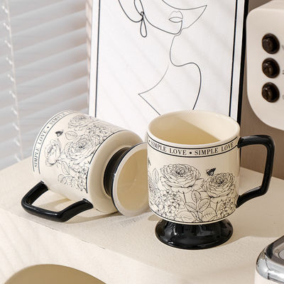 Set di tazze e cucchiai in ceramica retrò di 430 ml di capacità per bevande calde o fredde alle feste