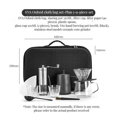 Set di caffè a goccia per viaggi all'aperto stile classico con bollitore di vetro e macina manuale