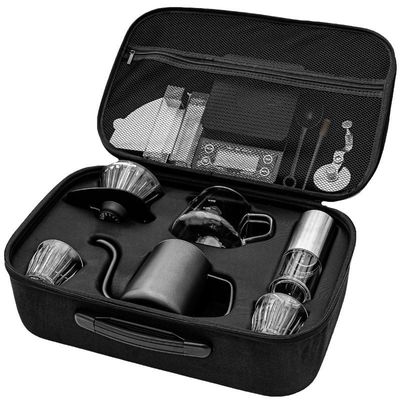 Set di caffè in acciaio inossidabile per esterni con tazze di vetro rinforzate ecocompatibili