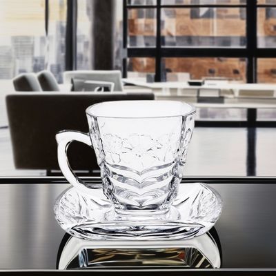 135ml Capacità Classic Design Soda Lime Glass Cup and Saucer Set per Set Caffè Tè