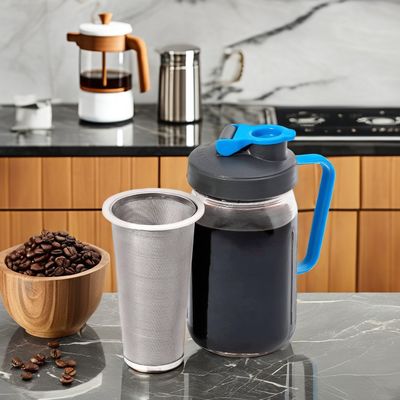 64 OZ Barattolo di vetro Mason Cold Brew Coffee Maker con filtro in acciaio inossidabile mesh e manico