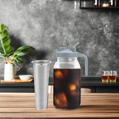 64 OZ Barattolo di vetro Mason Cold Brew Coffee Maker con filtro in acciaio inossidabile mesh e manico