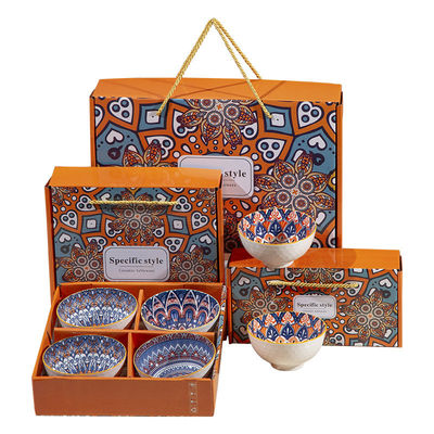 Squisita vaschetta in ceramica di design bohémien Set di 4 in scatola regalo con piatto e bacchette da mangiare