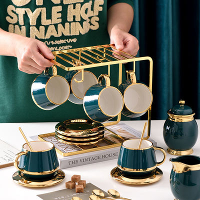 Tazze di caffè di lusso con bordo d'oro Set di tè in ceramica 101 in acciaio inossidabile