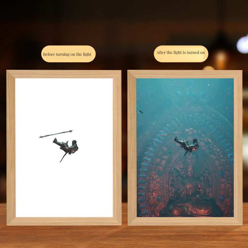Dimensioni personalizzate Nero Mito Monkey King Luce notturna Viaggio verso l'ovest Lampada a telaio di legno per camera da letto e scrivania Prodotto a telaio di legno
