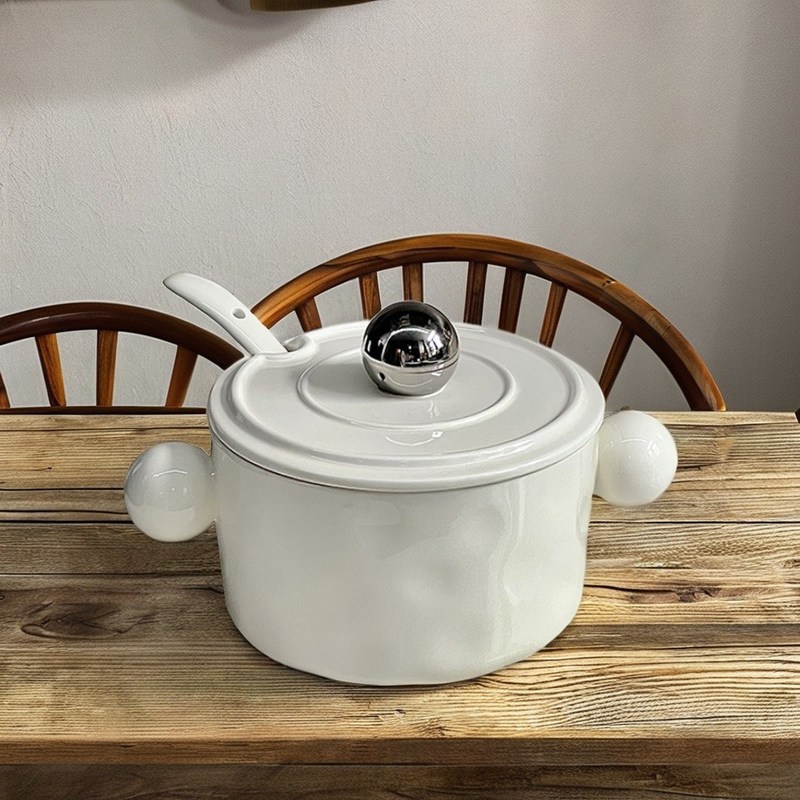 Stylish Heart-Shaped Ceramic Bowl con doppia maniglia Coppa in acciaio inossidabile Microonde