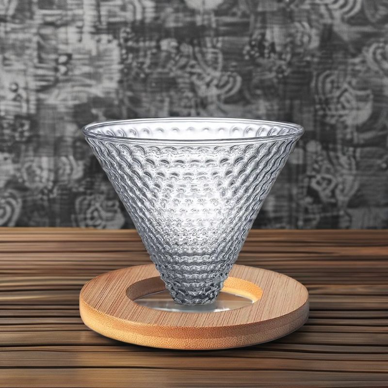 600ml Condividi la tazza da caffè a goccia in vetro con maniglia di legno resistente al calore Versare sopra la macchina da caffè