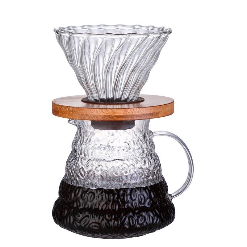 Set per caffettiere in vetro trasparente con gocciolante resistente al calore e capacità di 600 ml