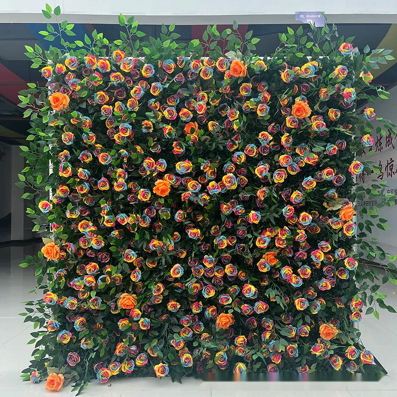 Decorazione per matrimoni in esterno 3D Parete di fiori in tessuto con verde simulato Fiori artificiali