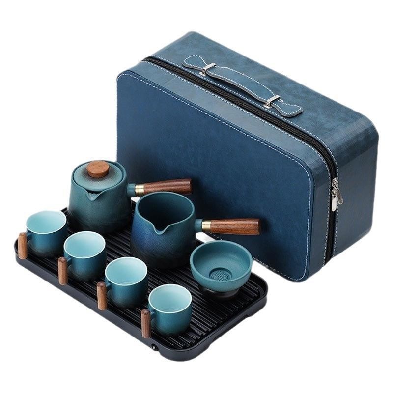 Set di tè in ceramica in stile kung fu moderno con maniglia di legno