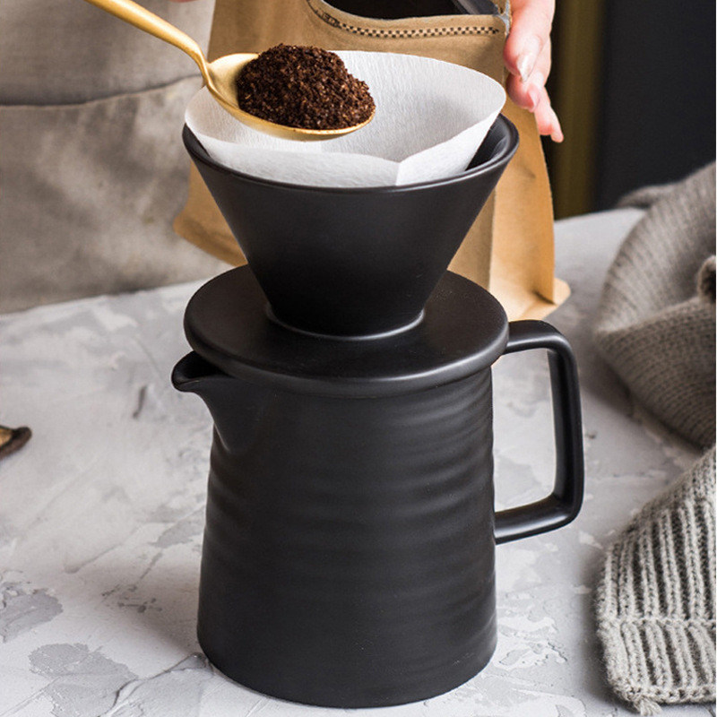 Vintage Matte Black Ceramic Coffee Filter Dripper Set per la casa Hotel Ristorante e ufficio