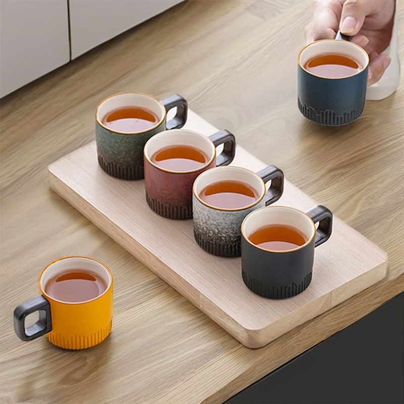 Tazza da caffè in ceramica Nordic Compact 50 ml con design country e maniglia in legno