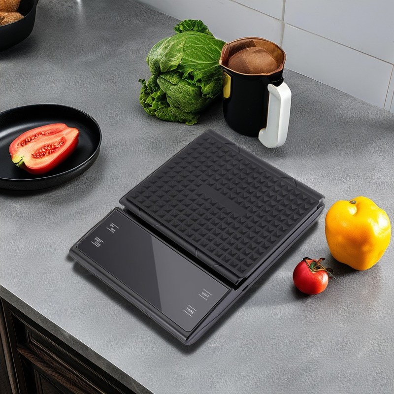 Scala di pesatura domestica con LID 3kg/0,1g per versare sopra il timer del caffè batteria LCD retroilluminata