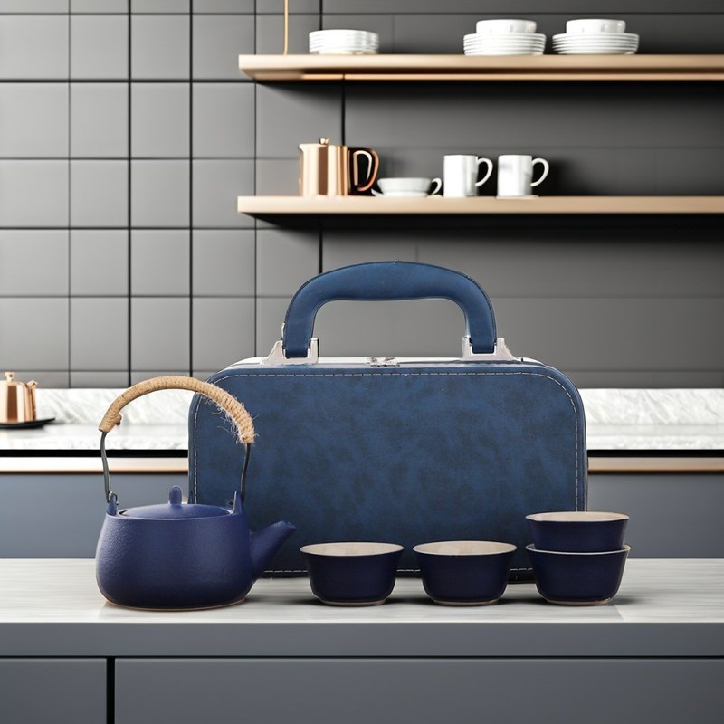 Set di vassoi per tè in ceramica sostenibile con tazze da tè portatili riutilizzabili e logo personalizzabile