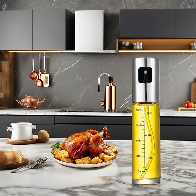 Spruzzatore di olio d'oliva in acciaio inossidabile e vetro per utensili da cucina da campeggio 17,8*4cm