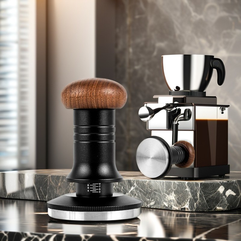 58mm Barista Coffee Tamper Set con maniglia in legno massello e base a ondulazione in acciaio inossidabile