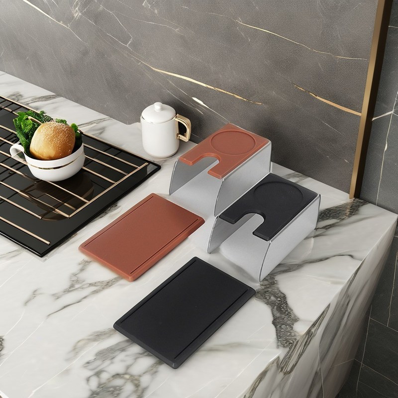 Tavolo per caffettiere Barista Espresso Tenitore di manovra con base in plastica e acciaio inossidabile nero