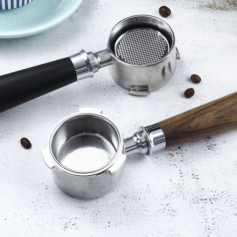 Portafiltro Espresso senza fondo in acciaio inossidabile da 51 mm con maniglia in ceramica e legno