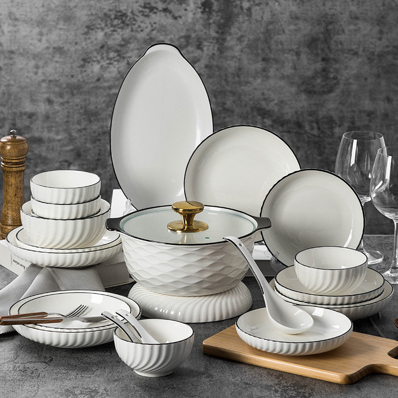 Home Hotel Ristorante Matrimoni Ceramica Porcellana Bianco Plate Bowl Set colore personalizzato