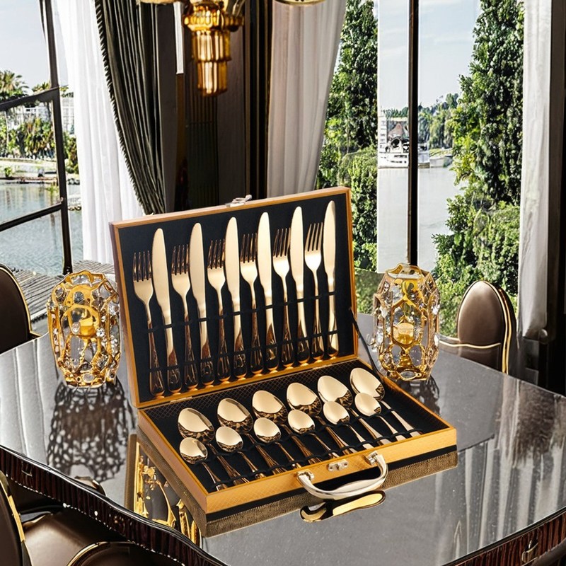 Sostenibile 24pcs set di argento in acciaio inossidabile hotel di matrimonio utensili da cucina cucchiaio e forchetta