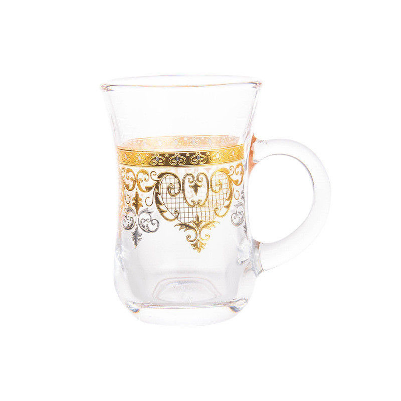 Sostenibile manico d'oro verniciato vetro caffè latte tazza di tè piatto per interni 12pcs