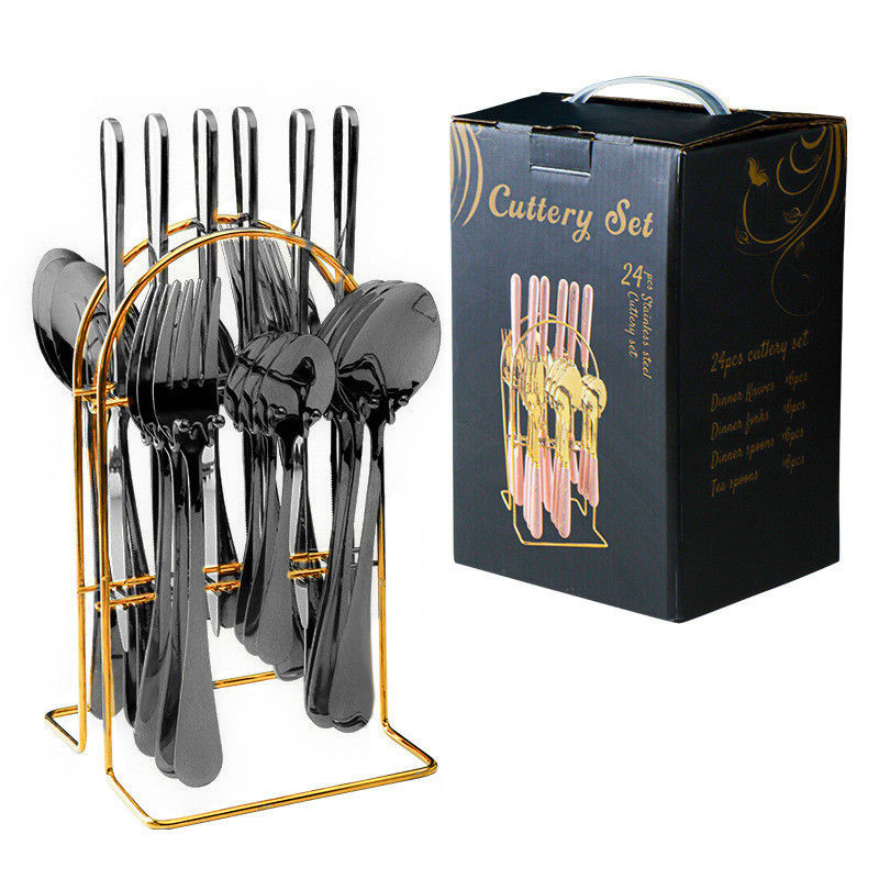 24 PCS Gold Flatware Set per la festa Customized Acciaio inossidabile Tagliabicchiere coltello cucchiaio forchetta